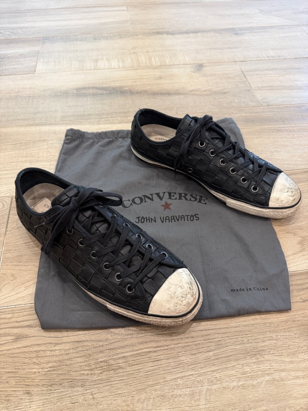John Varvatos Converse Woven Black Leather Shoe